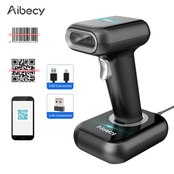 

aibecy 1d/2d/qr code scanner 2.4g wireless & usb wired high speed barcode bar reader for supermarket warehouse scanners