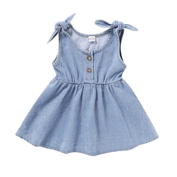 lioritiin 1-4years toddler bebê menina verão vestido moda sem mangas sólida denim suspender roupas q0716