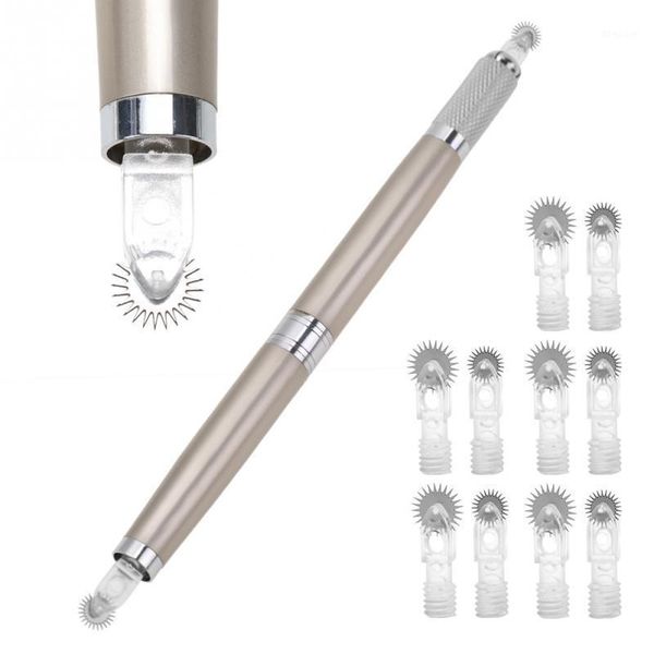 

disposable tattoo set double-end eyebrow pen + roller needles curved blade permanent makeup pen1