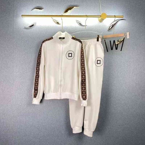 

women's two piece pants cotton sport suit letter side embroidery print long sleeve zipper cardigan coat tracksuits set twbd, White