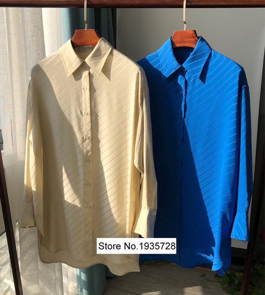 

women's blouses & shirts ladies 100% silk jacquard long sleeve lapel blouse shirt top, White