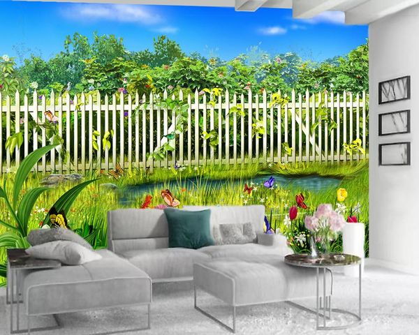

3d mural wallpaper modern home decoration beautiful flower fence digital printing hd decorative wallpapers