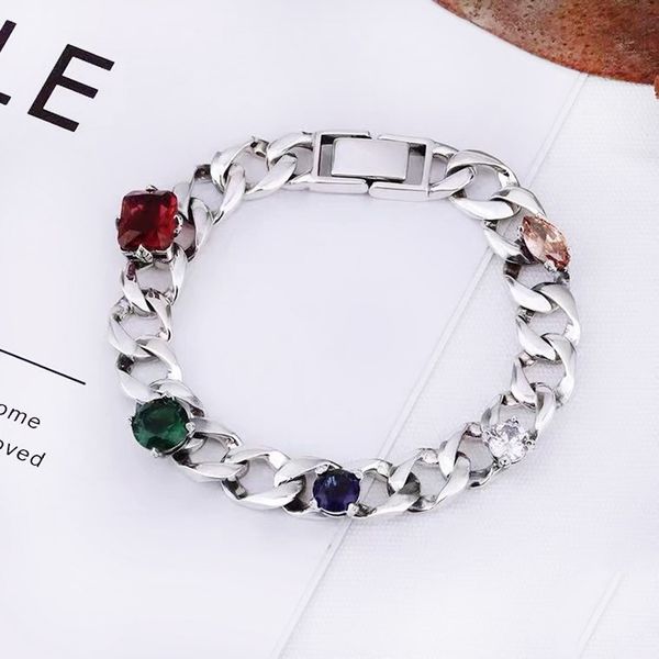 

yamamoto silver five color zircon cuba bracelet, Black