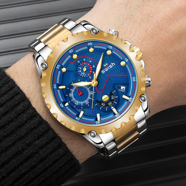

wristwatches swish clock with calendar 2021 men business chronograph watches quartz casual sports luminous military watch relogio masculino, Slivery;brown