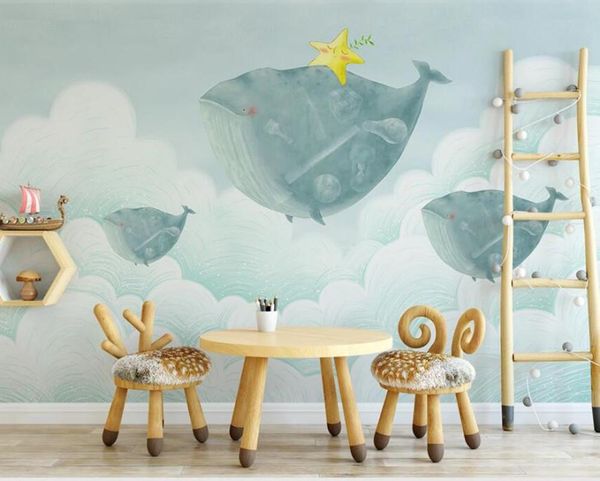 

wallpapers ainyoousem hand painted sky blank cloud whale background wall papier peint papel de parede wallpaper 3d stickers