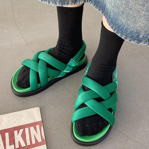 

sandals rimocy woven cross strap platform women 2021 summer flat heel beach shoes woman light non slip thick bottom, Black