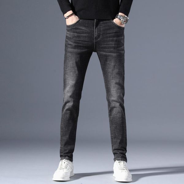 

men's jeans autumn trousers black slim straight business elastic casual, Blue