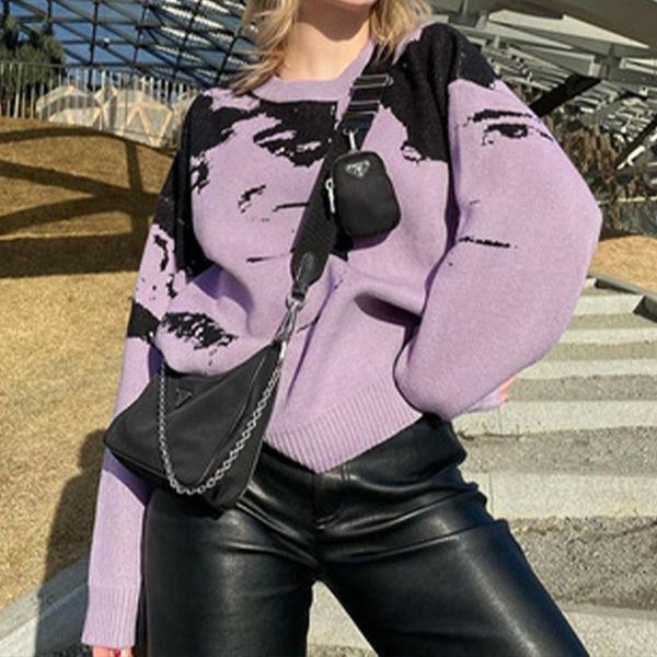 

women's sweaters goth knitted harajuku winter clothes women 2021 oversized long sleeve gothic kawaii cartoon streetwear, White;black