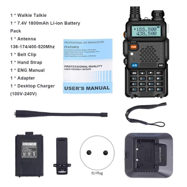 

uv-5r walkie talkie professional cb radio station receiver 5w vhf uhf portable uv5r hunting radiofor outdoor field survival