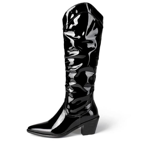 

boots fashion knee high women 2021 autumn winter western women's boot pleated black white red long shoes ladies large size
