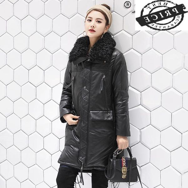 

women's leather & faux winter real jacket women korean sheepskin coat female 20% white duck down jackets wool collar 2021 femme veste 2, Black