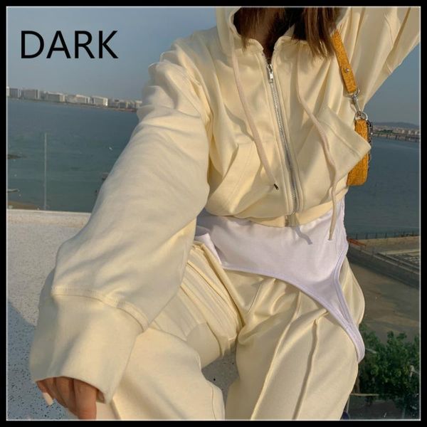 

women's tracksuits [dark] re-engraved lazy fall sweater set ladies spring and autumn hooded two piece 2021, Gray