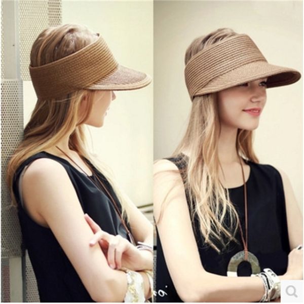 

new hollow sun proof straw hat women's foldable leisure big brim straw hat summer vacation sun proof duck tongue baseball hat, Blue;gray