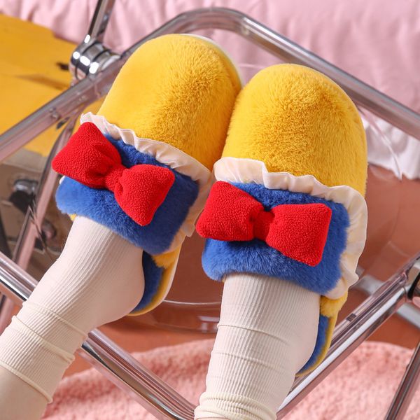 

winter cotton slippers female lovely bow indoor home antiskid couple autumn winter cartoon warm man, Black