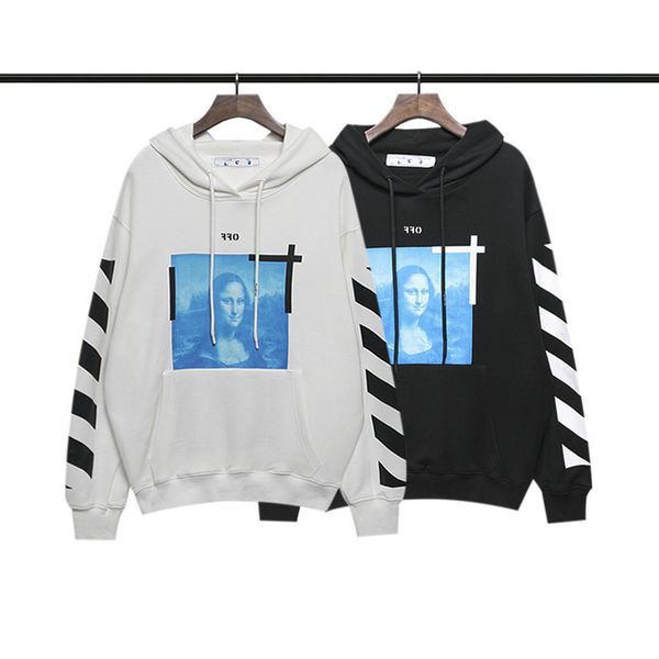 

and autumn 2021 winter new style fashion brand mona lisa head print hoodie off couple bottoms, Black