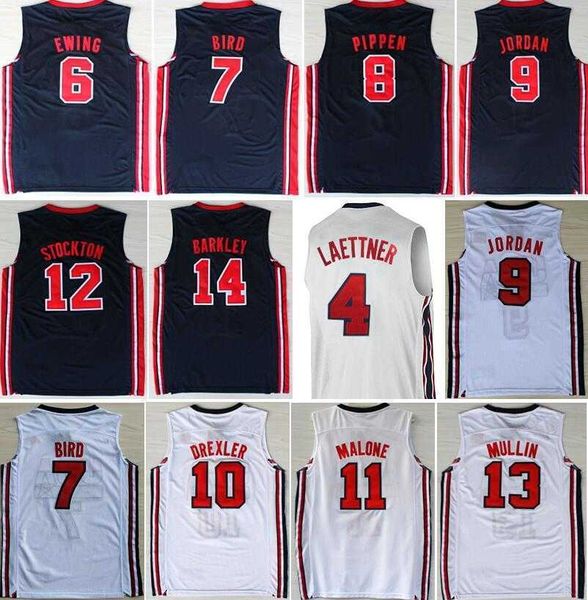 

1992 basketball jersey bird michael patrick ewing scottie pippen clyde drexler john stockton karl malone charles barkley johnson, Black