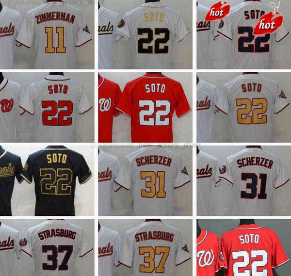 

Stitched Baseball 22 Juan Soto Jerseys 31 Max Scherzer 11 Ryan Zimmerman 37 Stephen Strasburg Jersey White Black Gold Red Blank Number No, Same as picture