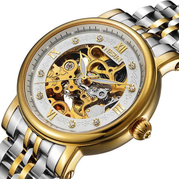 

switzerland nesun skelet clock men luxury brand automatic self-wind s sapphire crystal waterproof n9501-3, Slivery;brown