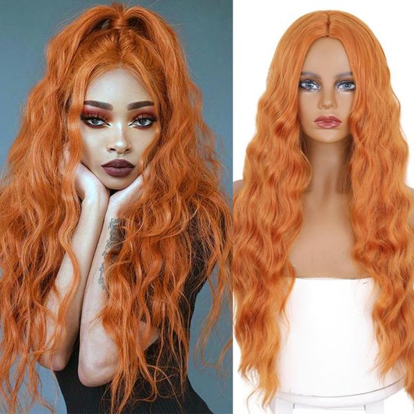 

synthetic wigs voguesi red black orange golden color long water wave hairstyle wig for women hair high temperature fiber average size