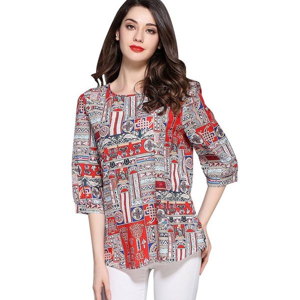 

women's plus size large printed t-shirt elastic round ne