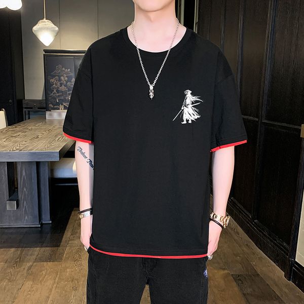 

2021 spring summer new fashion casual short t shirt men o neck cotton streetwear chinese elements style quality t shirts men, White;black