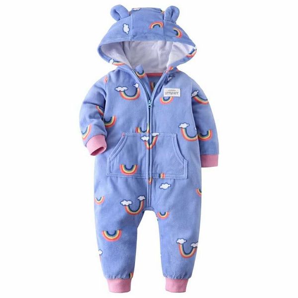 Baby Manga Longa Hoolded Romper Menina Menina Inverno Roupas Zíper Fleece 6-24m Nascido Traje Geral 211011