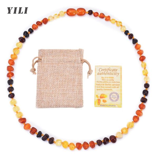 

chokers baltic amber teething necklace for baby (unisex) 100% handmade natural irregular multicolor raw jewelry gifts, Golden;silver