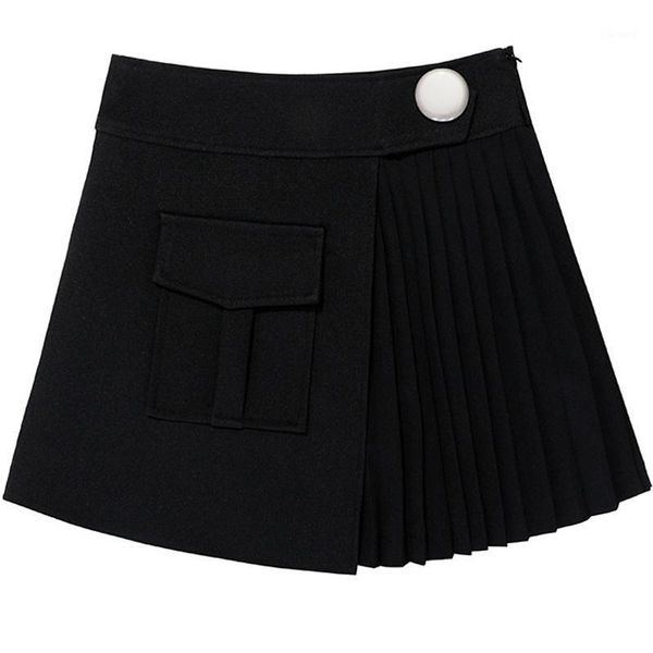 

skirts high waist mini skirt women pockets pleated summer casual, Black