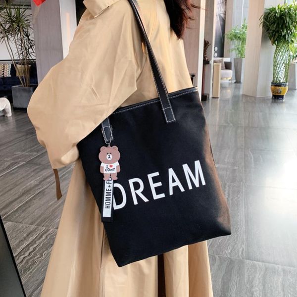 

evening bags women handbag korean school simple letters tote casual canvas shoulder bag student large capacity pocket