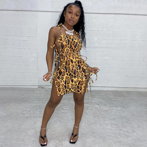 

casual dresses 2021 summer women's fashion slim leopard print lace halter splicing design medium long dress, Black;gray