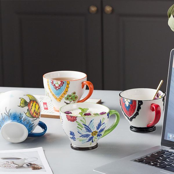 

mugs nordic flower ceramic coffee cup mug retro kitchen breakfast milk tea creative couple gifts handle personalized