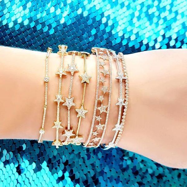 

link, chain 2021 gold filled micro pave cz northstar bangle bracelet for women charm mother's day gift starburst elegance gorgeous jewe, Black
