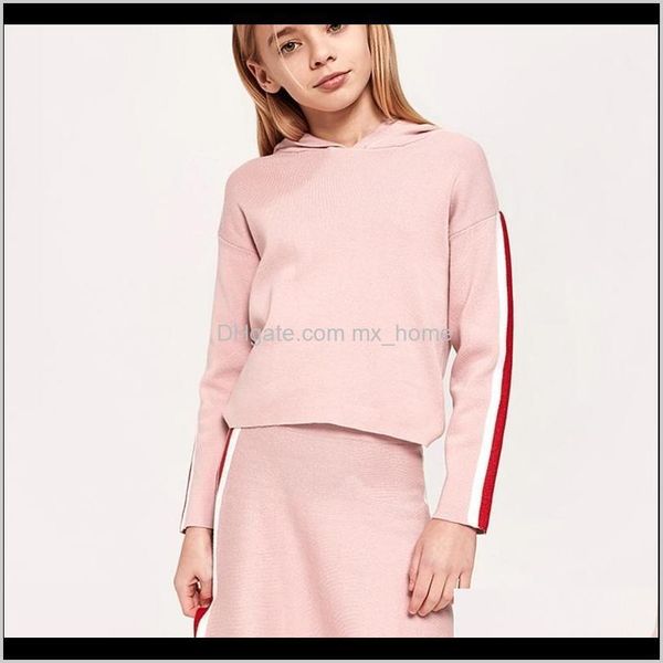 

sets baby baby, kids & maternity drop delivery 2021 balabala 2-piece fine hooded sweater longer back + knit skirt with side stripe teenager, White