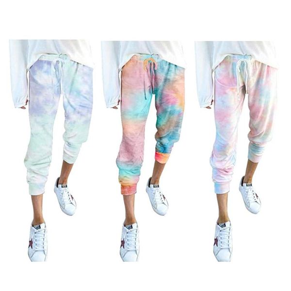 

women jogger sweatpants casual tied dye print elastic waist drawstrings active pants with pockets women's & capris, Black;white