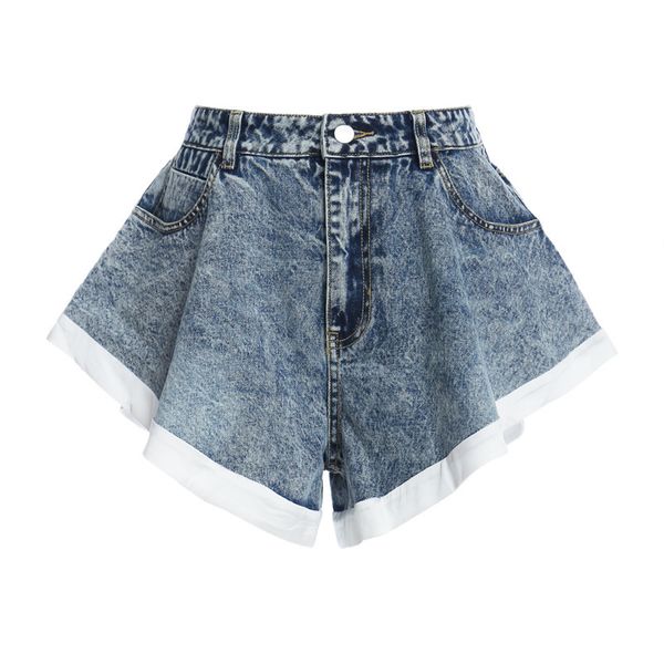 

spring and summer fashion women clothes high waist flare bottoms striped blue denim shorts 1y10405s 210421, White;black