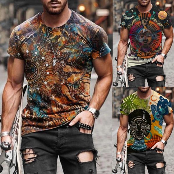 

men's t-shirts 2021 summer men vintage graphic novelty streetwear t shirt ethnic style printed round neck t-shirt hip hop, White;black