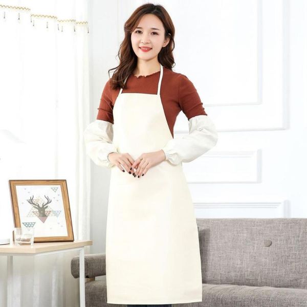 

solid color faux leather waterproof kitchen bib aprons oversleeves