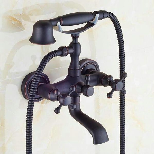 

classic black bronze bathroom wall mounted shower mixer faucet sets swivel spout tap with hand n6555