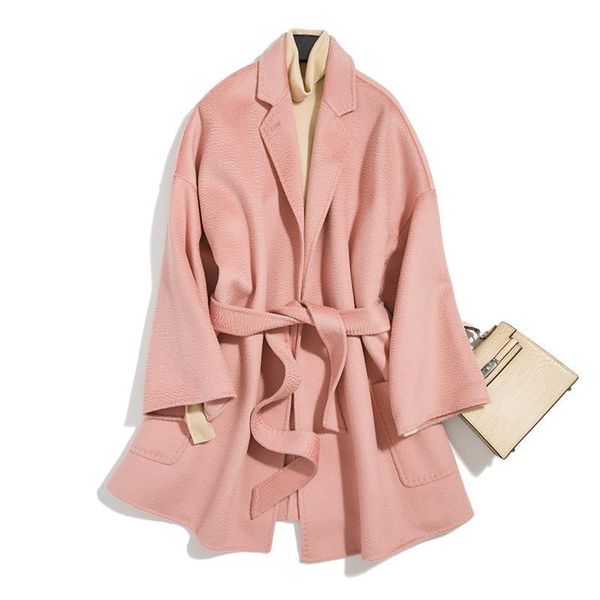 

women's wool & blends classic brief paragraph small double water ripple cashmere cloth coat women fall 2021 loose dressing gown, Black