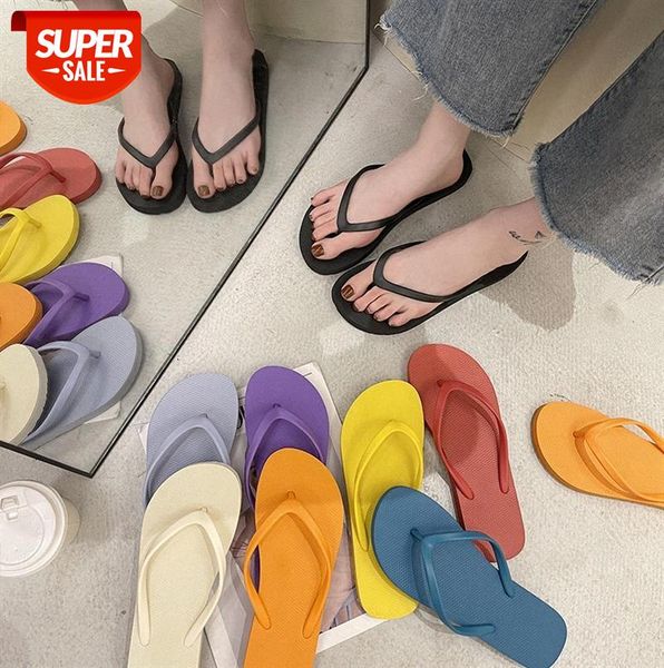 

flip-flops female outer wear black flip flops non-slip bathroom bathing beach seaside splint ins tide sandals #7o6x