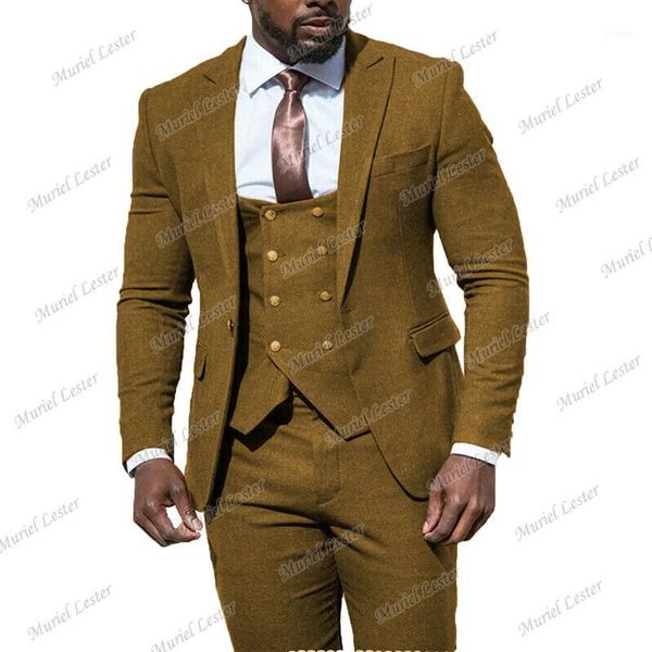 

men's suits & blazers winter formal men tweed wool thick smoking business blazer masculino 3 pieces set slim fit wedding tuxedo prom dr, White;black