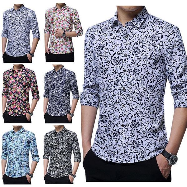 

men's casual shirts fashion long sleeve fit luxury slim dress printed, White;black
