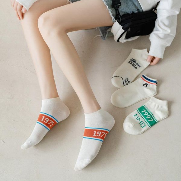 

socks & hosiery summer women fashion letter patterned no show slippers female low cotton streetwear invisible classic, Black;white