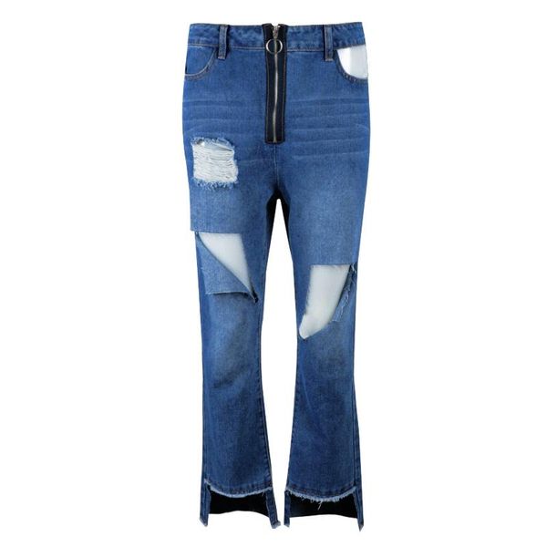 

women's jeans flare pants hole women ladies fit stretch ripped skinny flared trousers denim, Blue