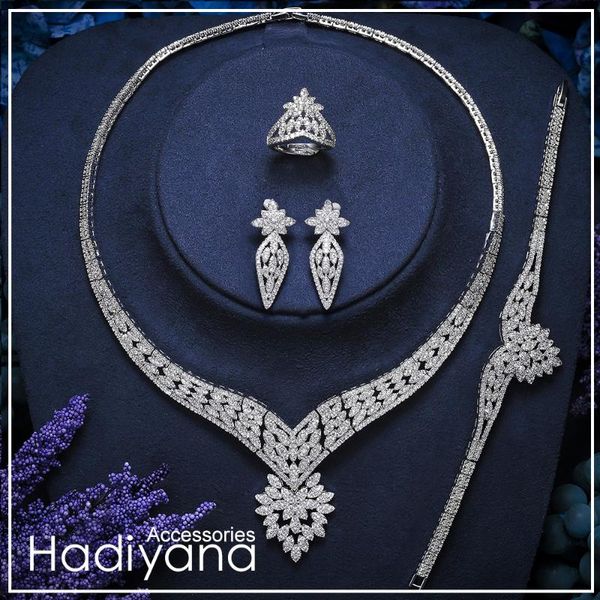 

earrings & necklace hadiyana fashion 4pcs bridal jewelry sets with bling zirconia designer set for women wedding party accessories tz8152, Silver