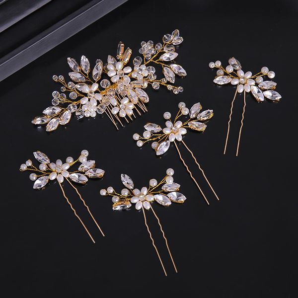 

hair clips & barrettes bride headdress wedding comb jewelri set style golden lady pearl rhinestone fashion accessories, Golden;silver