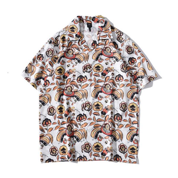 

men's casual shirts vintage street polo men summer thin cool material holiday beach hawiian lafb, White;black