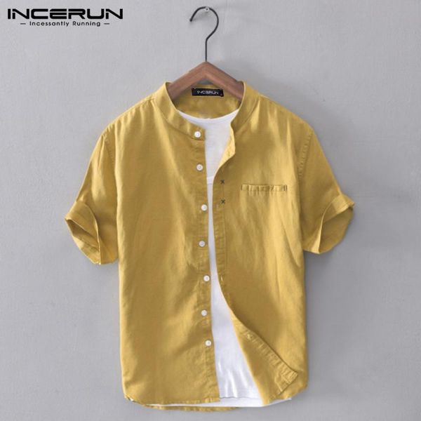 

men solid color shirt man short sleeve lapel casual loose pockets cotton camisa comfortable blusa 3xl7 men's shirts, White;black