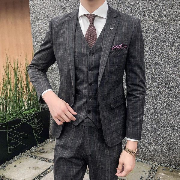 

spot checkered suits, men's autumn slim suit three-piece suit, gentleman's wedding suits & blazers, White;black