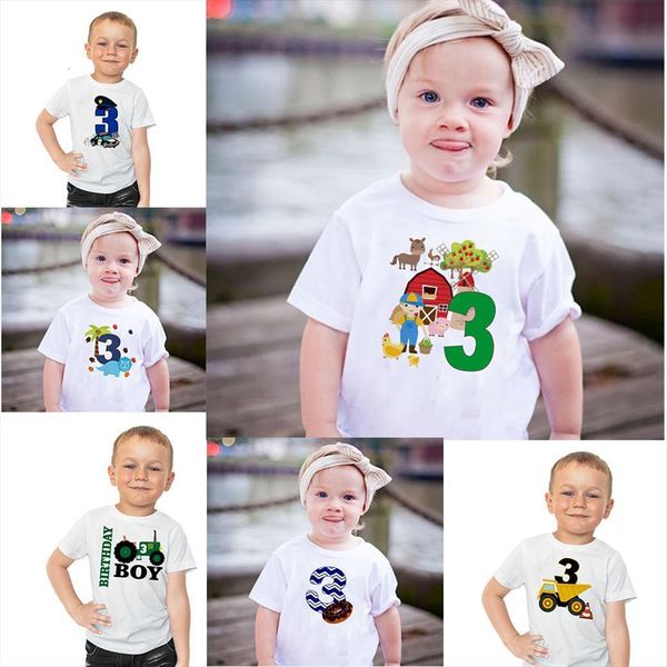 

boys birthday outfit 3nd cartoon t shirt party tees kids, Blue